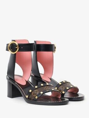 Rare Louis Vuitton Women's Black and Pink Studded High Heel Sandals